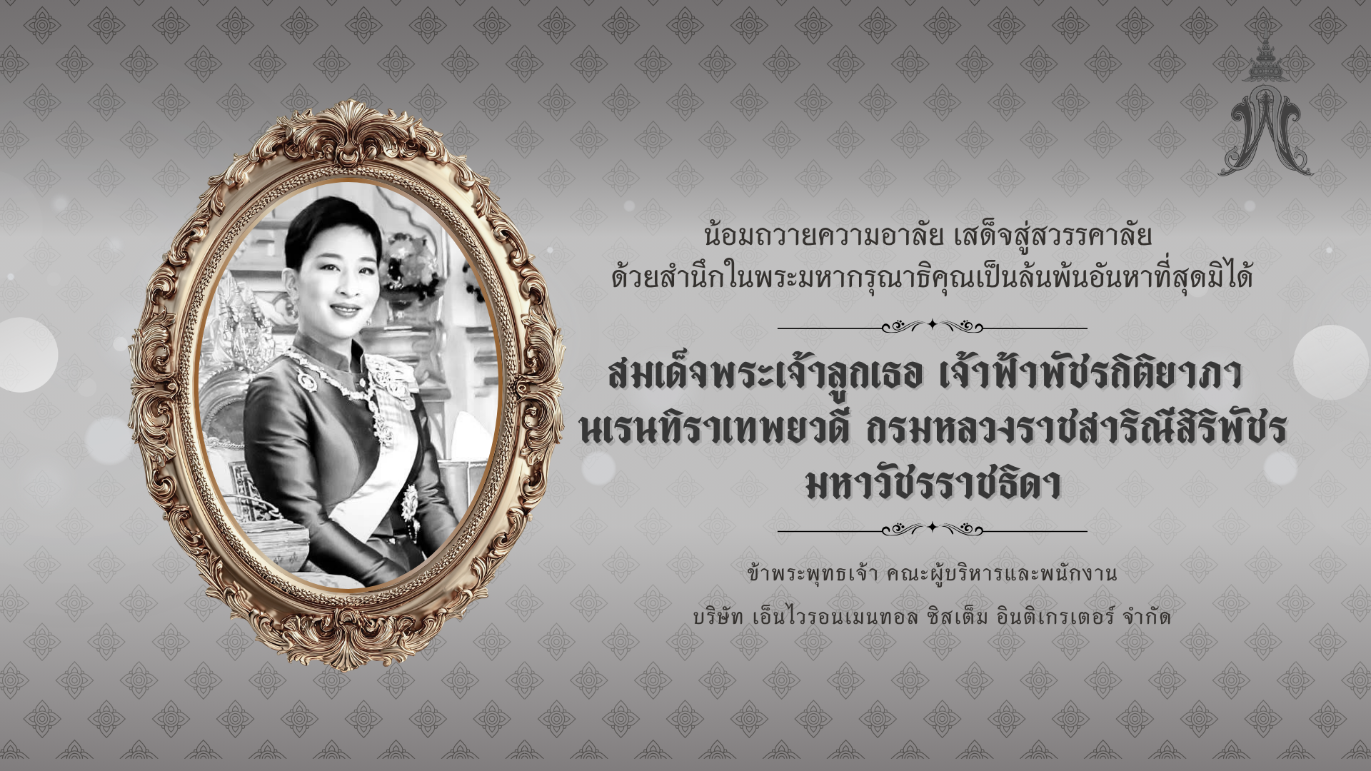 ขอน้อมถวายความอาลัย สมเด็จพระเจ้าลูกเธอ เจ้าฟ้าพัชรกิติยาภา